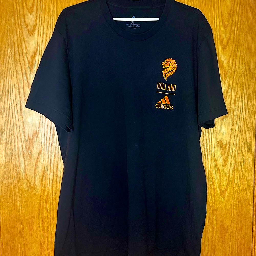 Holland Adidas Men's Black Tee with Orange Lion Logo